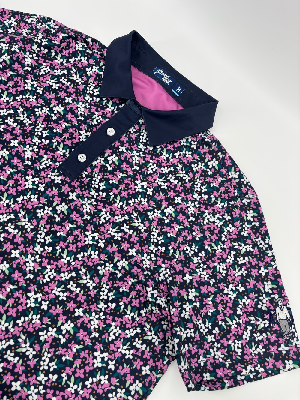 inward half Golf Polo Shirt Mens Medium M Floral Performance Stretch Short S